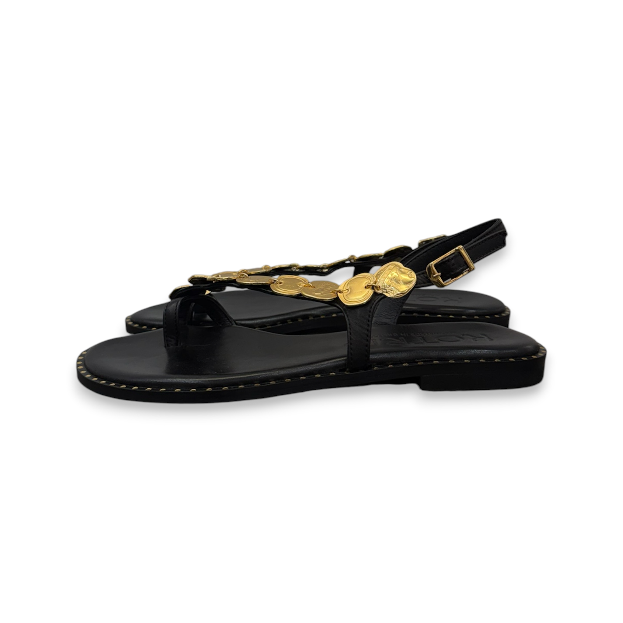 Women's leather sandals with gold detail - K850
