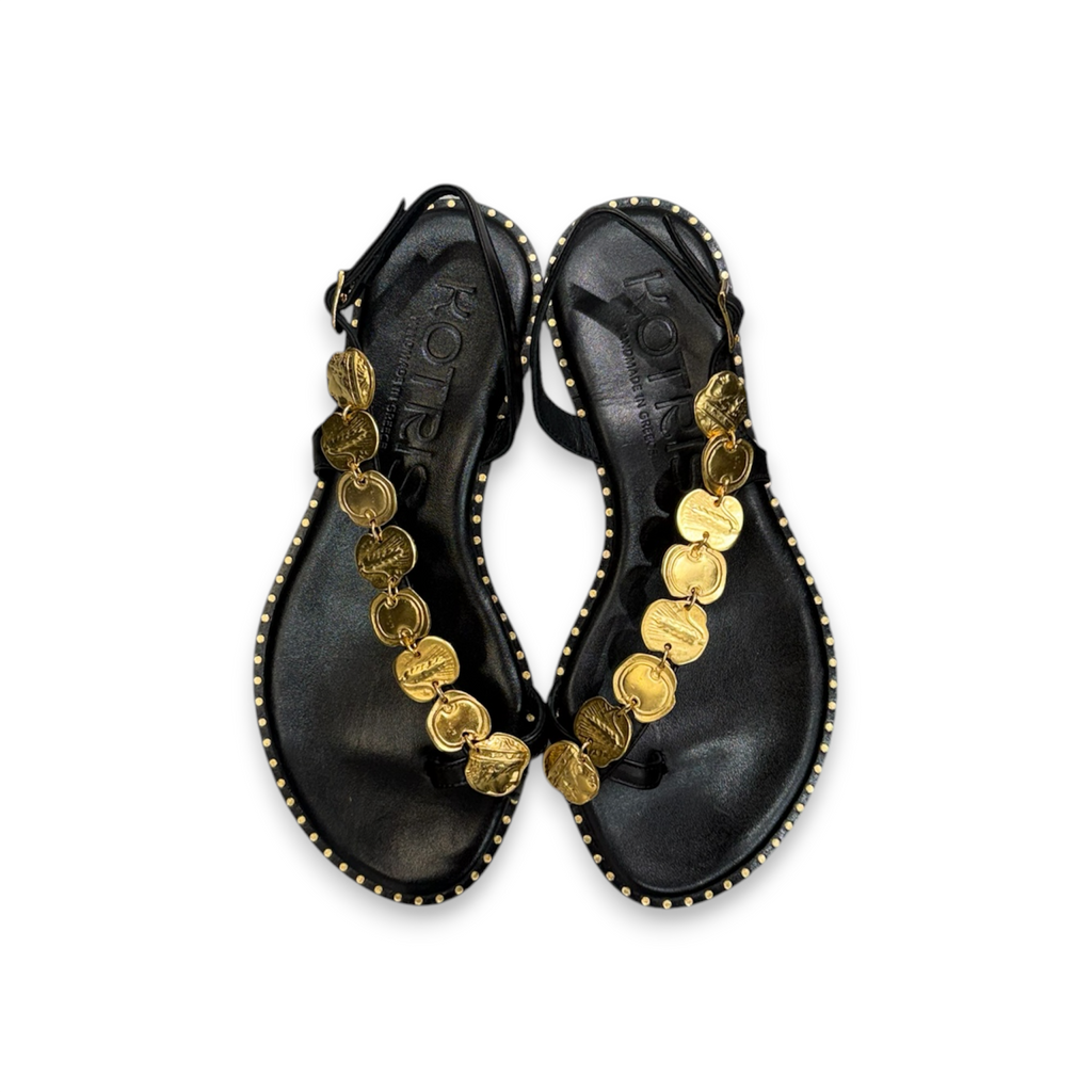 Women's leather sandals with gold detail - K850