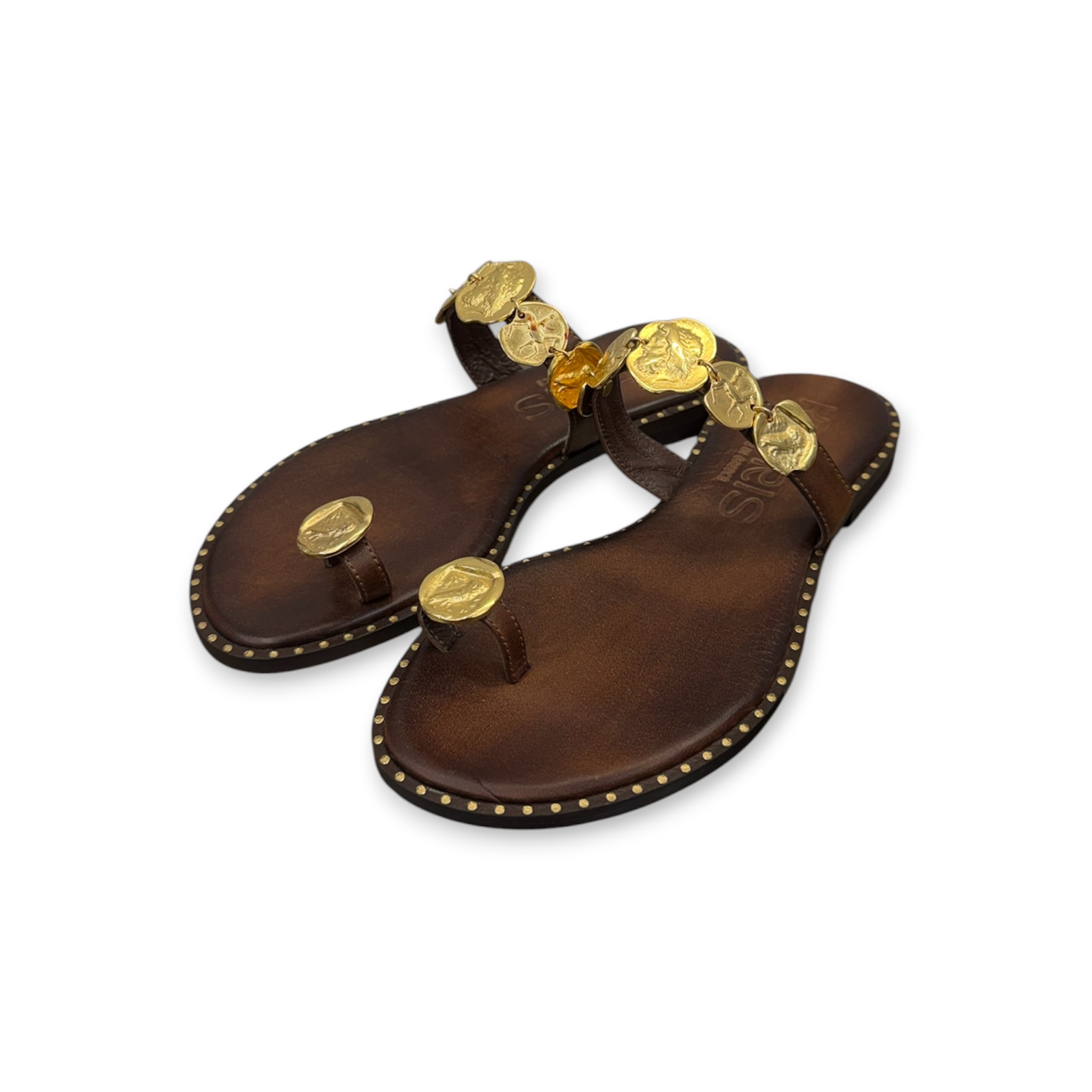 Women's leather jewel flat sandals - K852