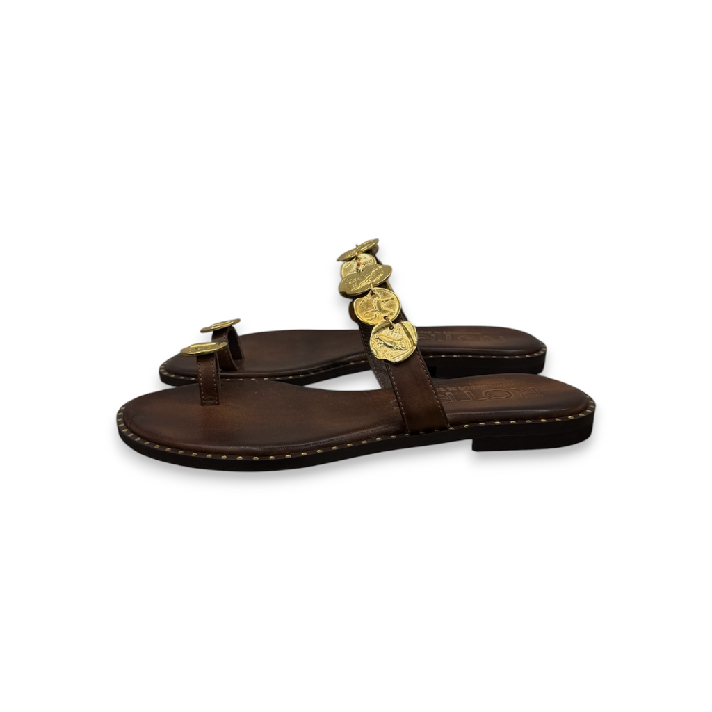 Women's leather jewel flat sandals - K852