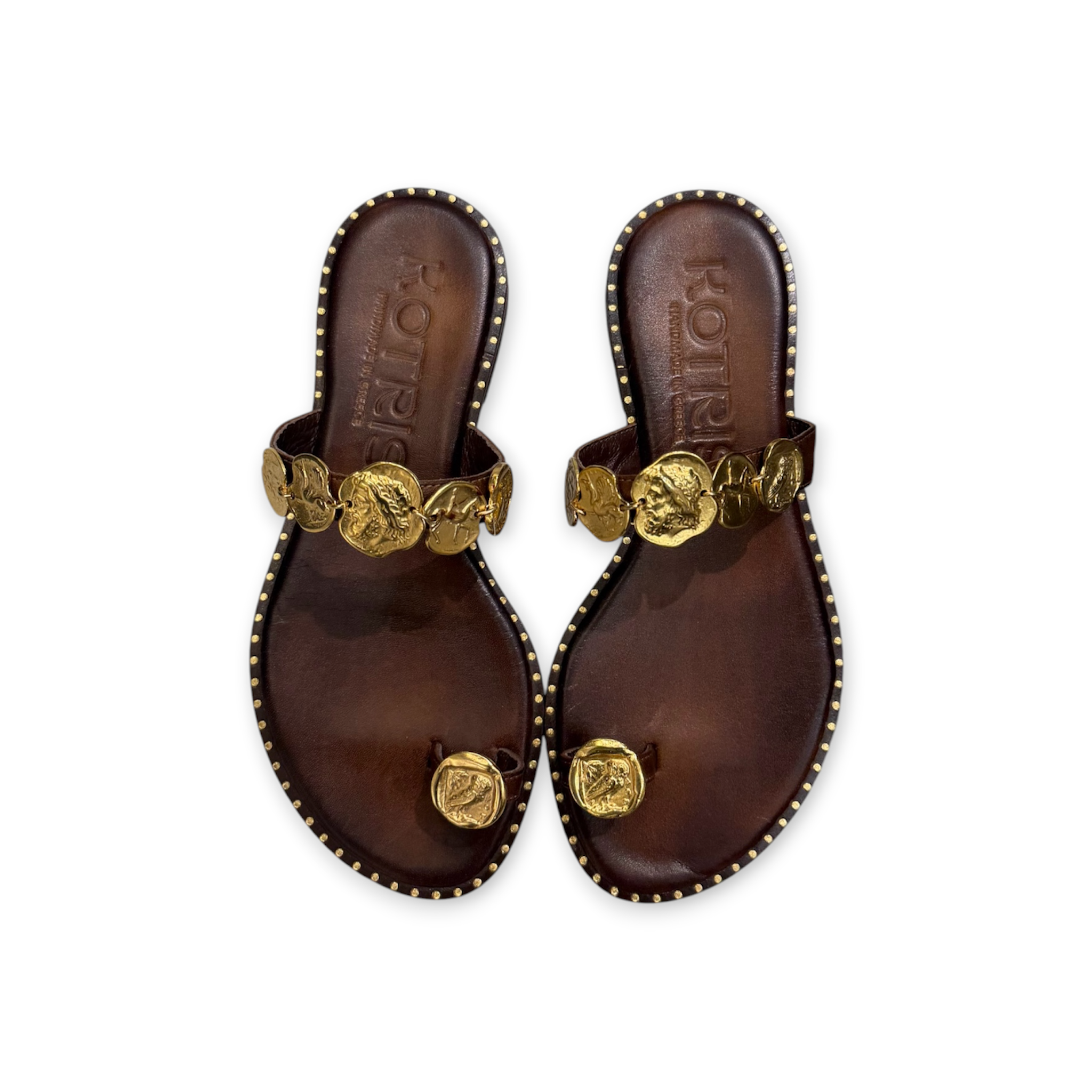 Women's leather jewel flat sandals - K852
