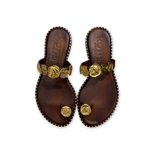 Women's leather jewel flat sandals - K852