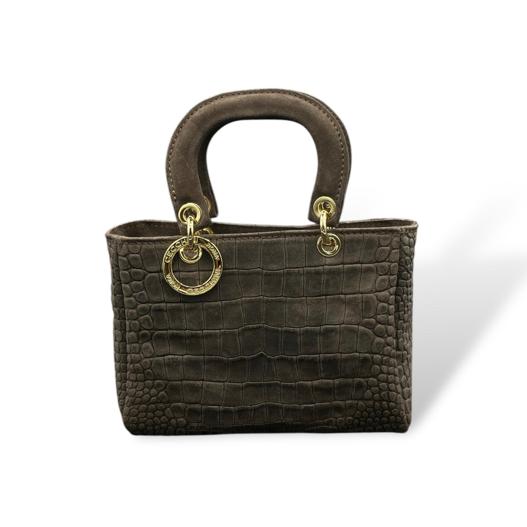 LADY B - Women's crocodile embossed suede calf leather handbag