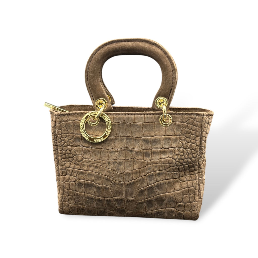 LADY B - Women's crocodile embossed suede calf leather handbag