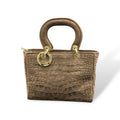 LADY B - Women's crocodile embossed suede calf leather handbag