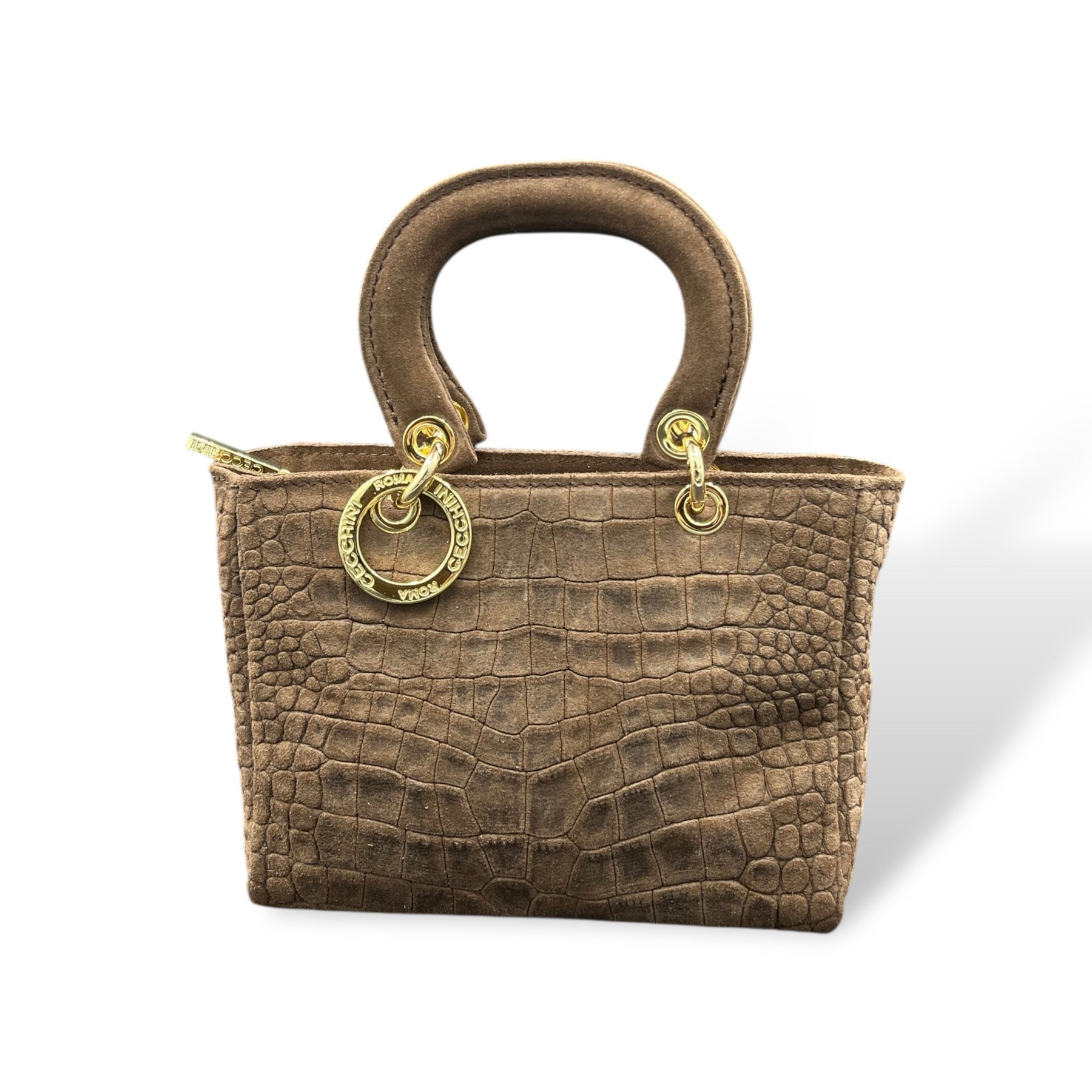 LADY B - Women's crocodile embossed suede calf leather handbag
