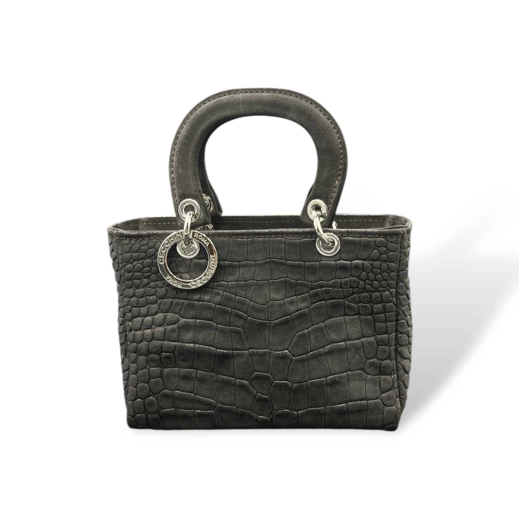 LADY B - Women's crocodile embossed suede calf leather handbag