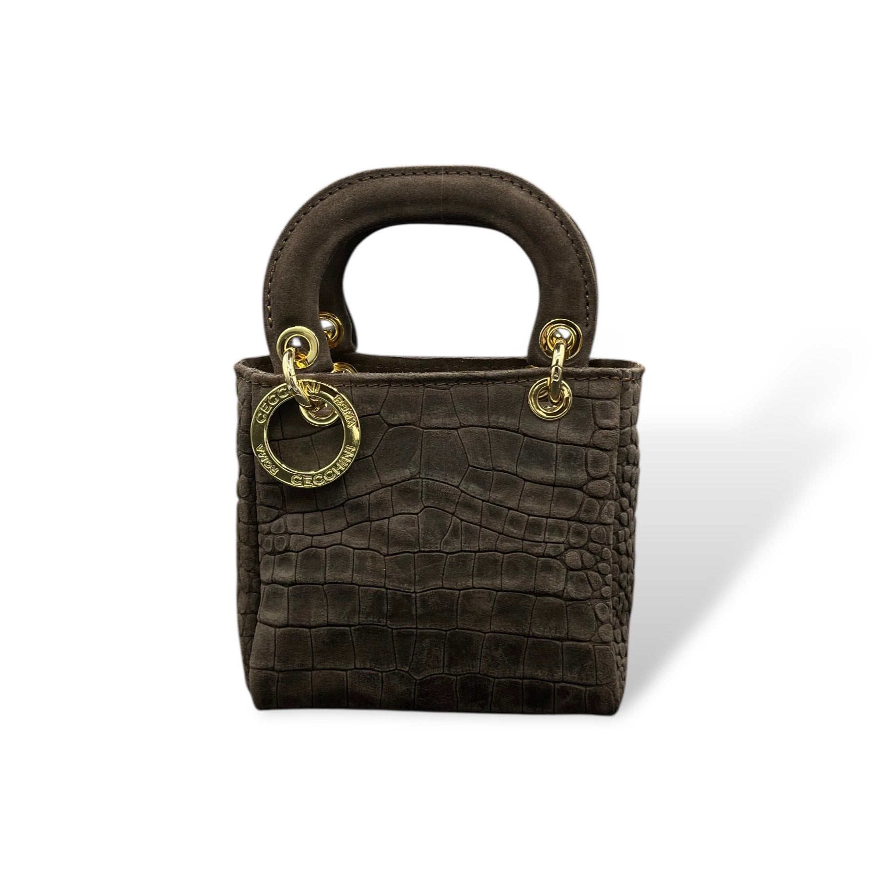 LADY B MINI - Women's crocodile embossed suede calf leather handbag