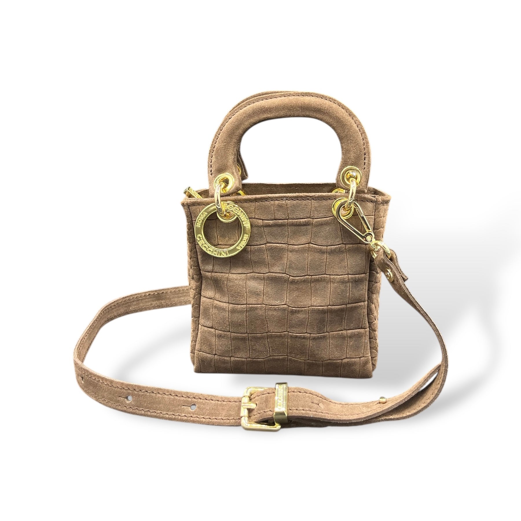 LADY B MINI - Women's crocodile embossed suede calf leather handbag