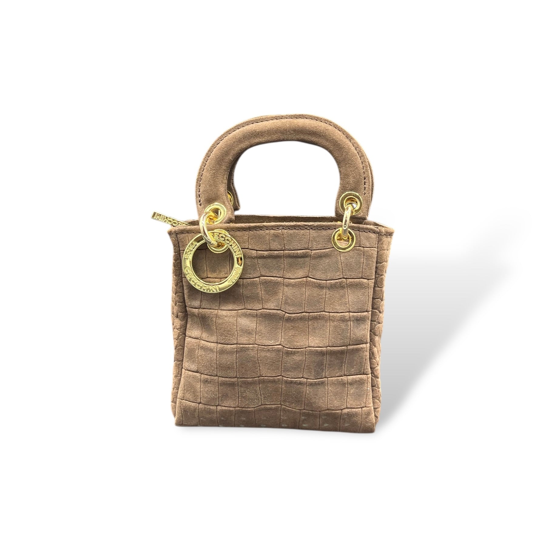 LADY B MINI - Women's crocodile embossed suede calf leather handbag