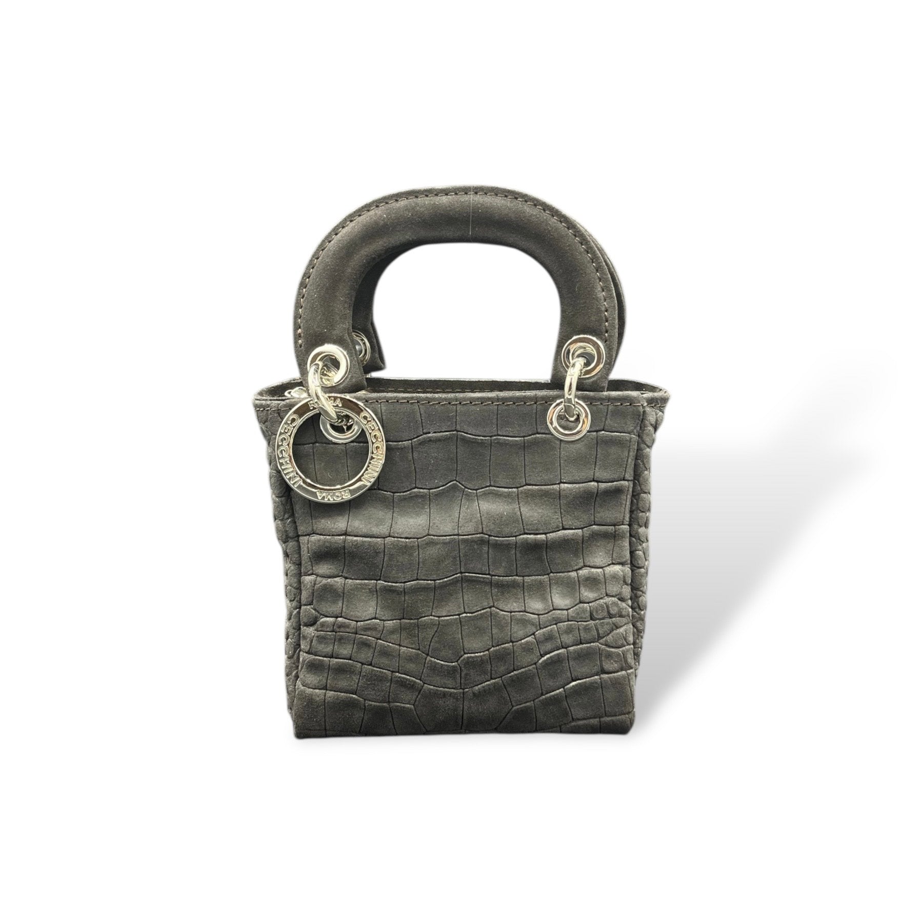 LADY B MINI - Women's crocodile embossed suede calf leather handbag