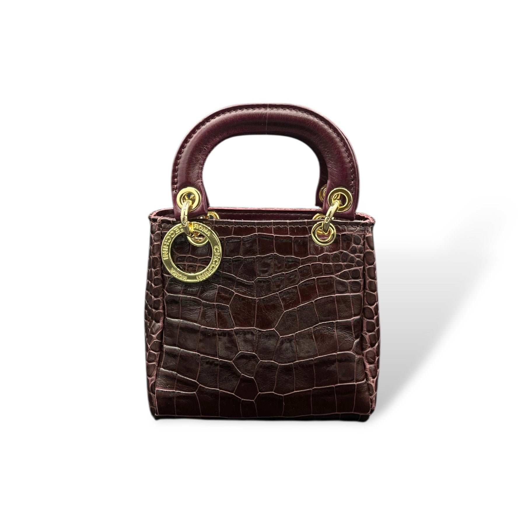 LADY B MINI - Women's crocodile embossed calf leather handbag