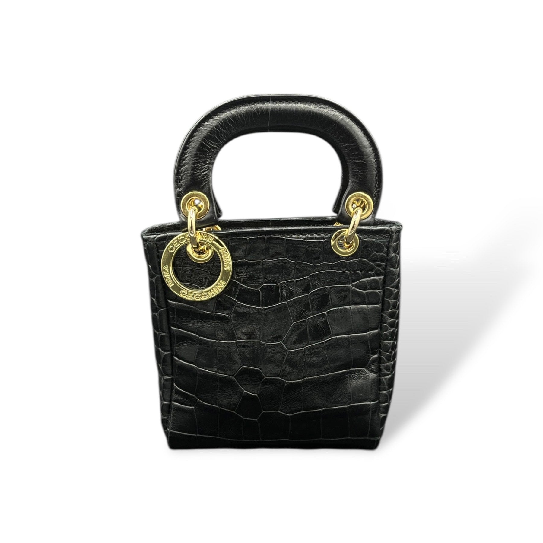 LADY B MINI - Women's crocodile embossed calf leather handbag