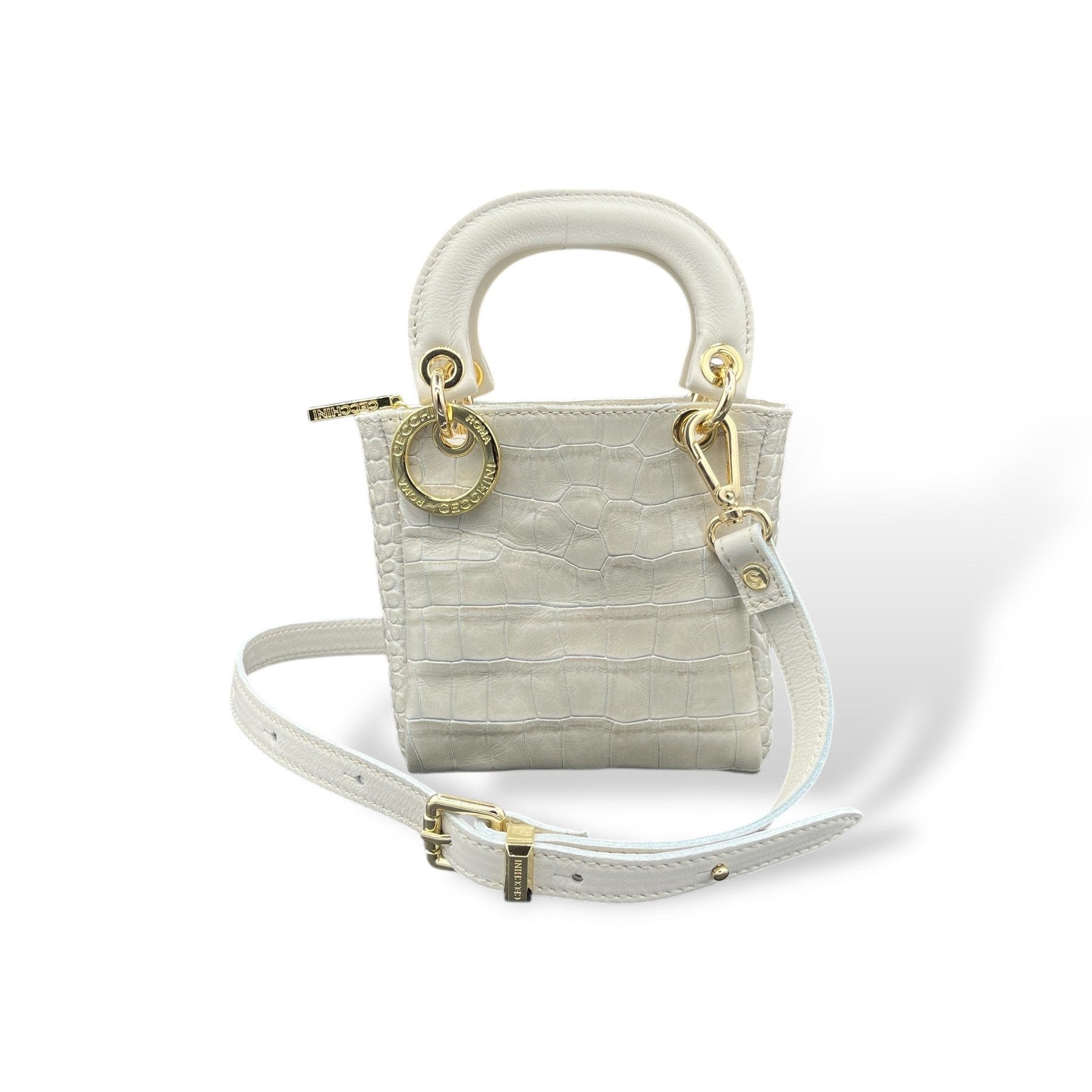 LADY B MINI - Women's crocodile embossed calf leather handbag