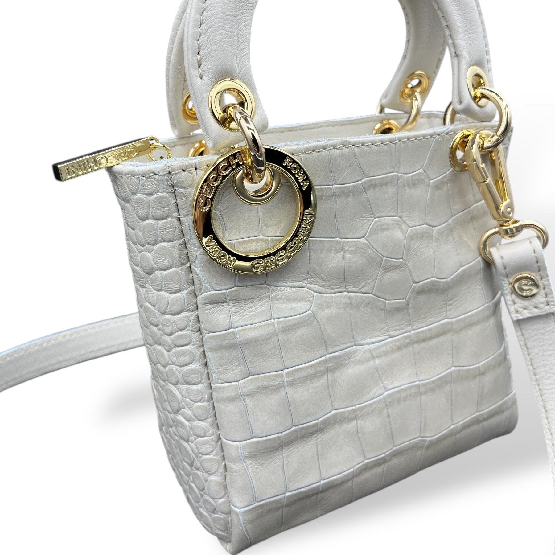 LADY B MINI - Women's crocodile embossed calf leather handbag