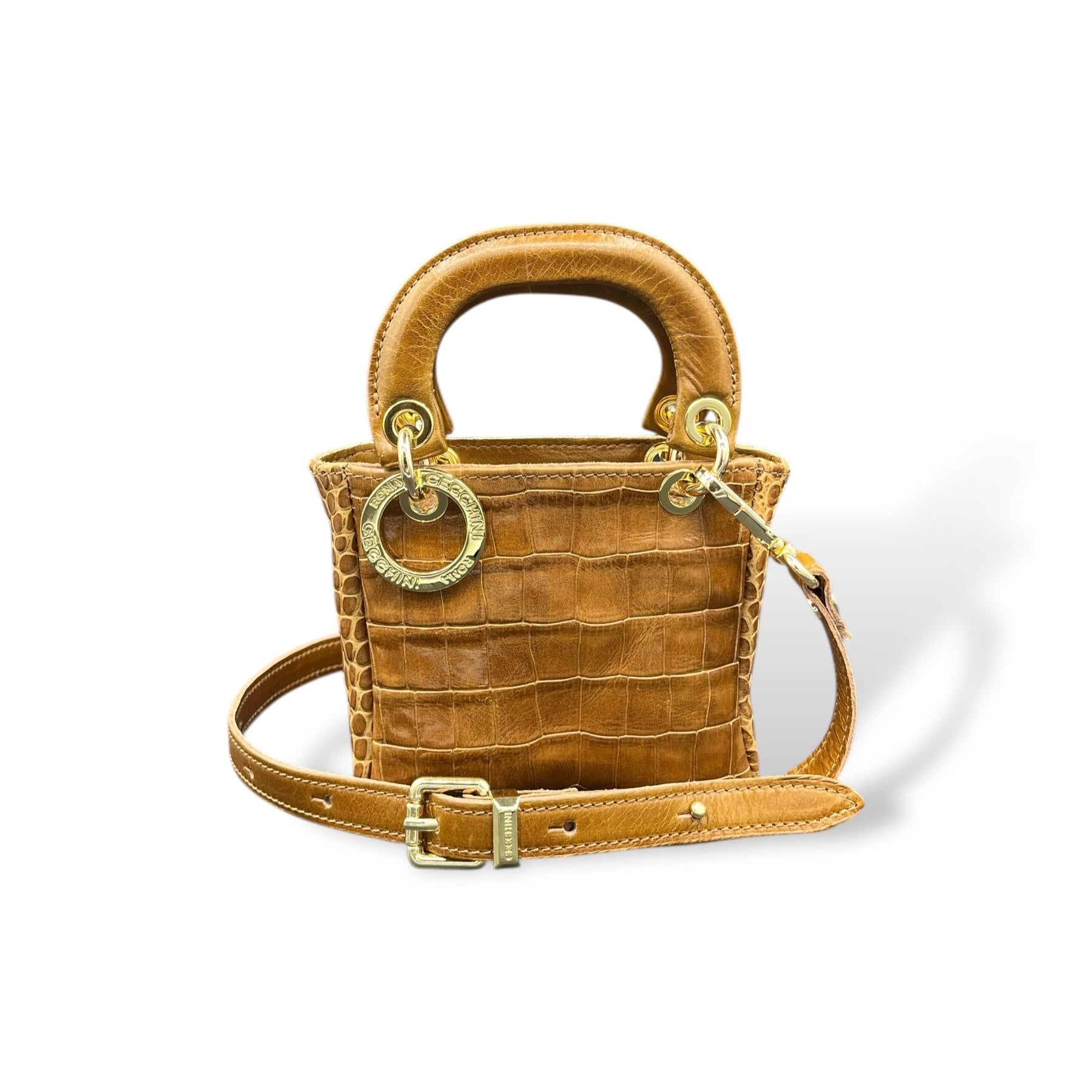 LADY B MINI - Women's crocodile embossed calf leather handbag