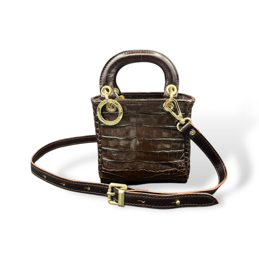 LADY B MINI - Women's crocodile embossed calf leather handbag