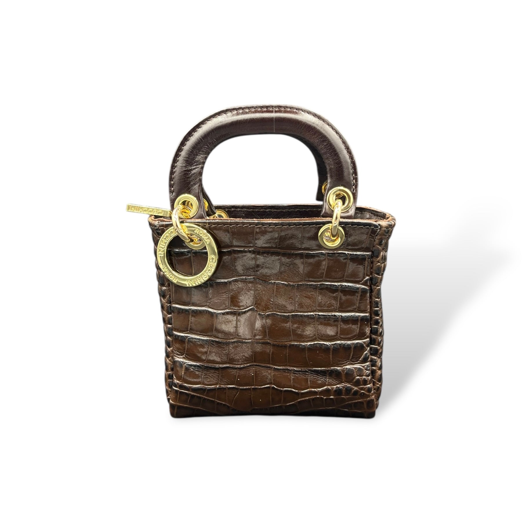 LADY B MINI - Women's crocodile embossed calf leather handbag