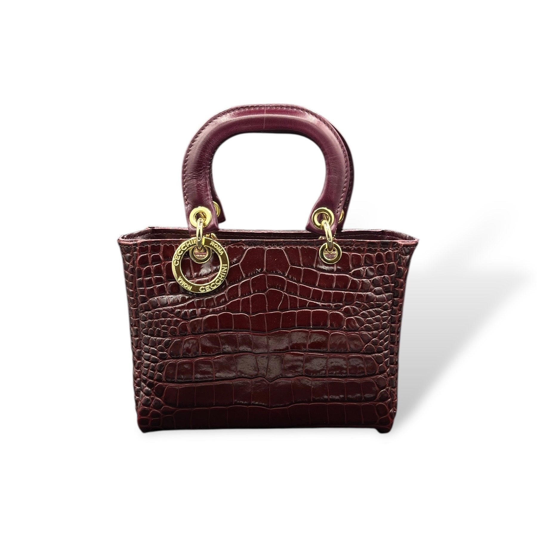 LADY B - Women's crocodile embossed calf leather handbag