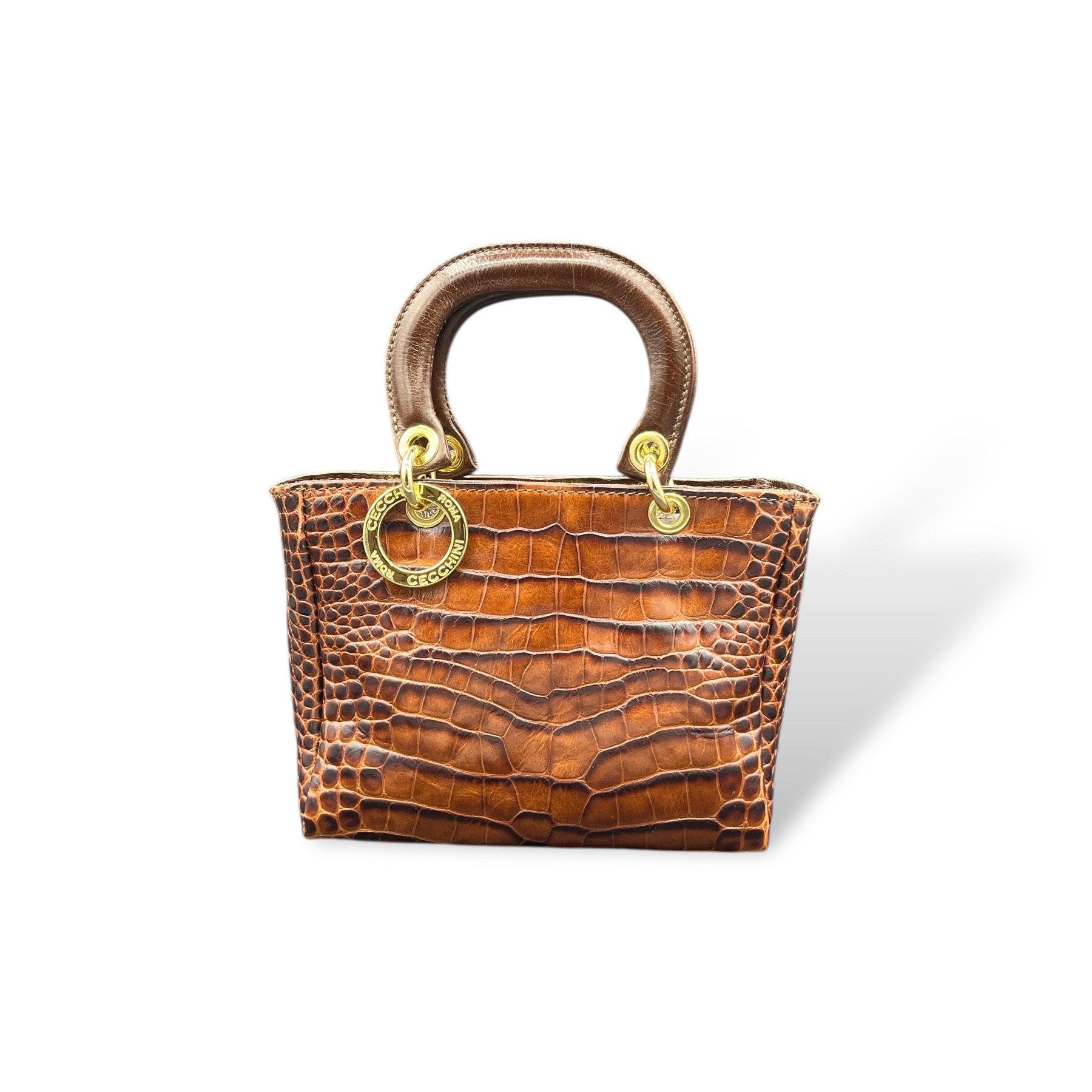 LADY B - Women's crocodile embossed calf leather handbag