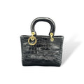 LADY B - Women's crocodile embossed calf leather handbag