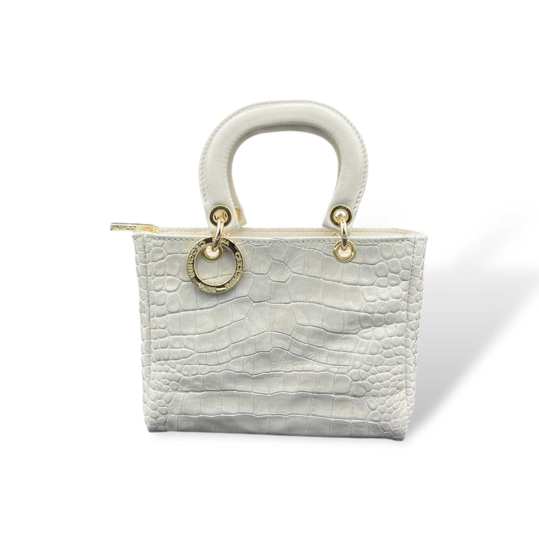 LADY B - Women's crocodile embossed calf leather handbag