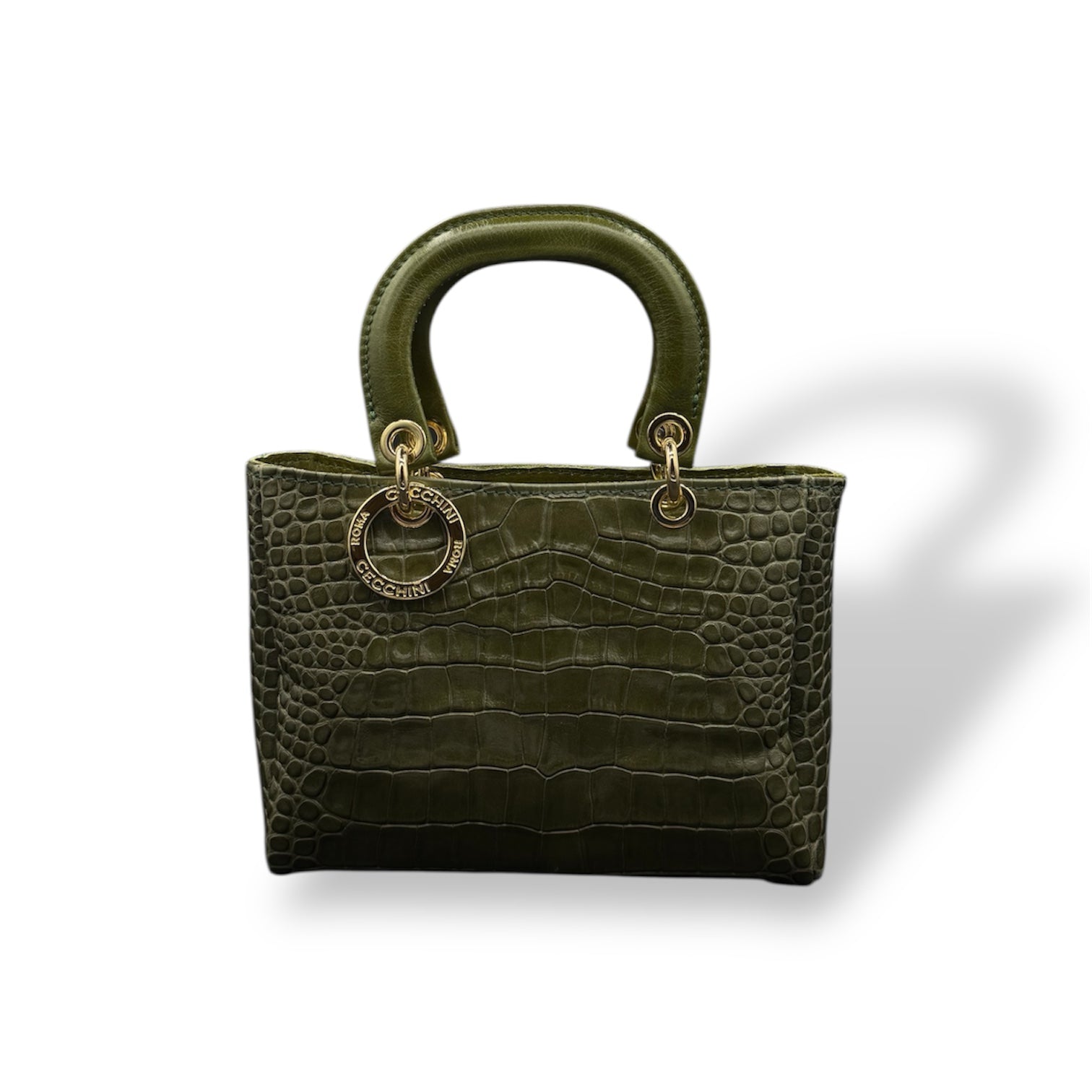 LADY B - Women's crocodile embossed calf leather handbag