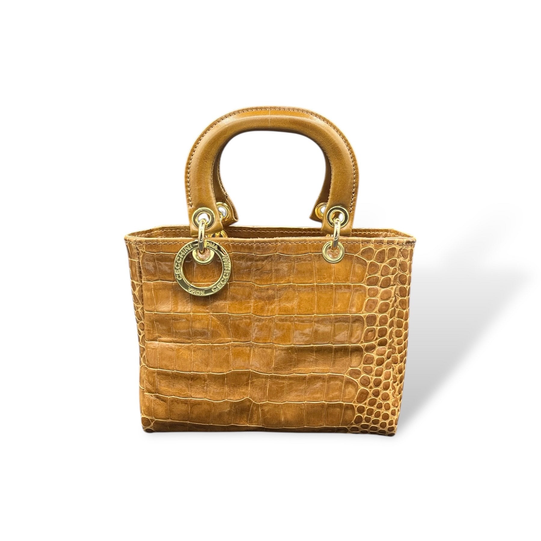 LADY B - Women's crocodile embossed calf leather handbag