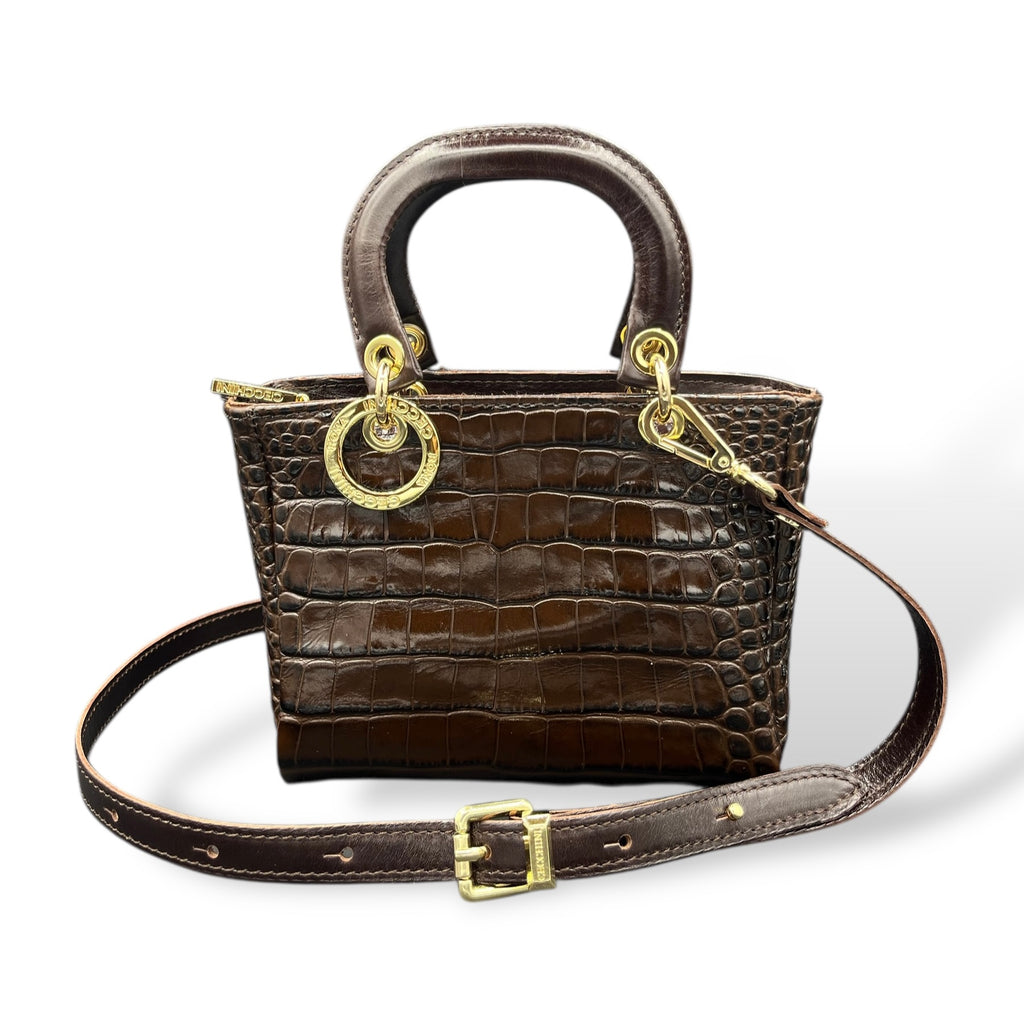 LADY B - Women's crocodile embossed calf leather handbag