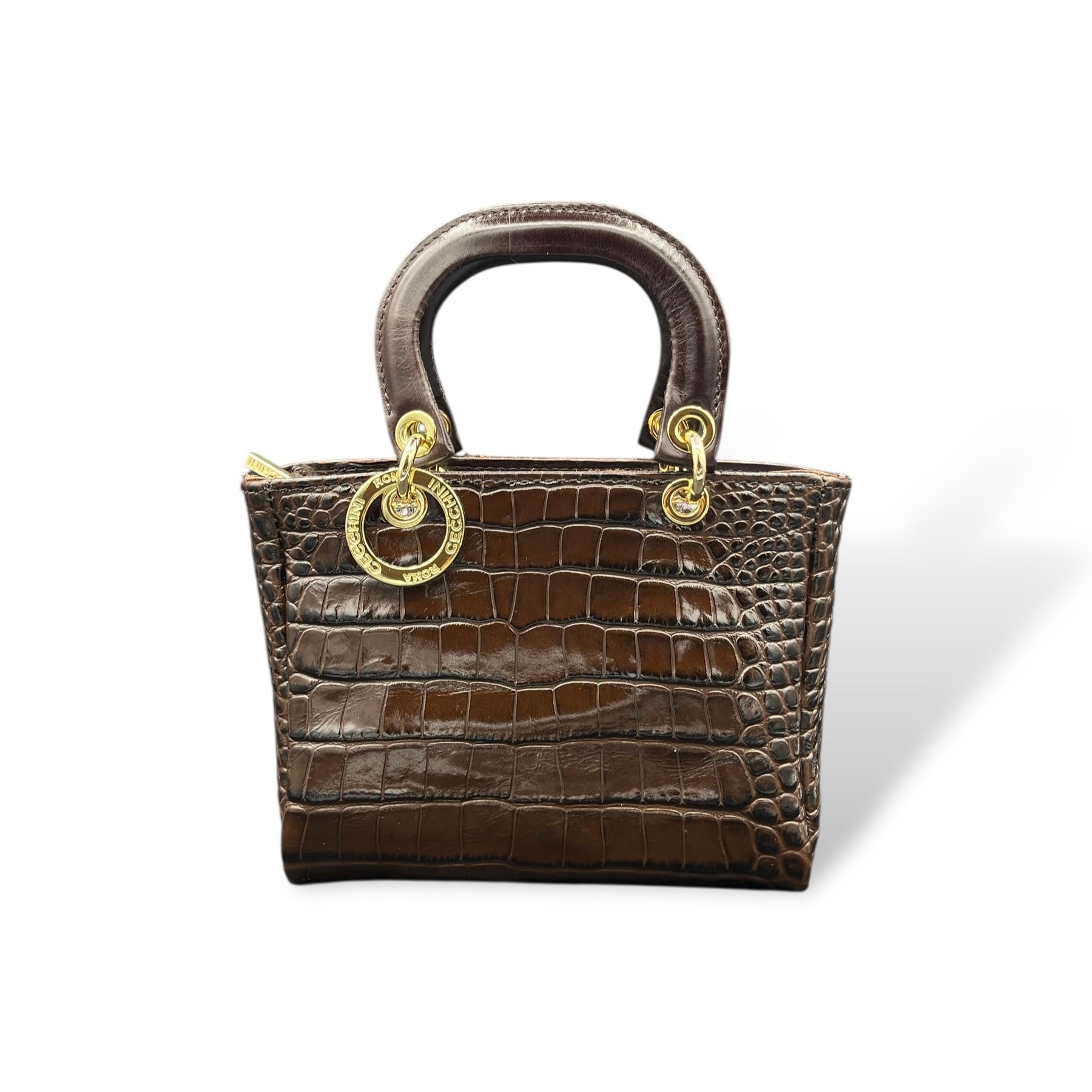 LADY B - Women's crocodile embossed calf leather handbag