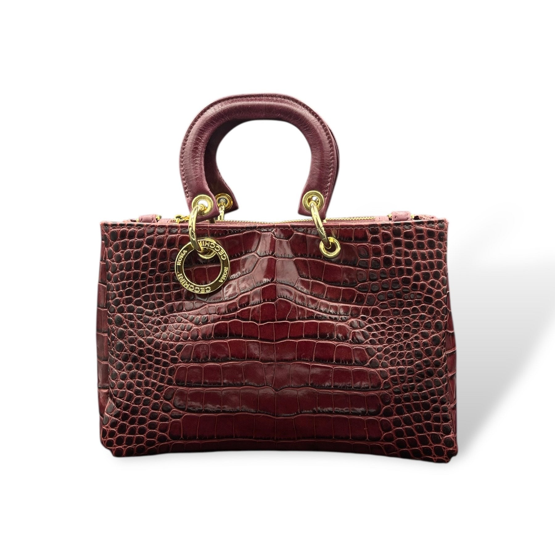 LADY BJ - Women's crocodile embossed calf leather handbag