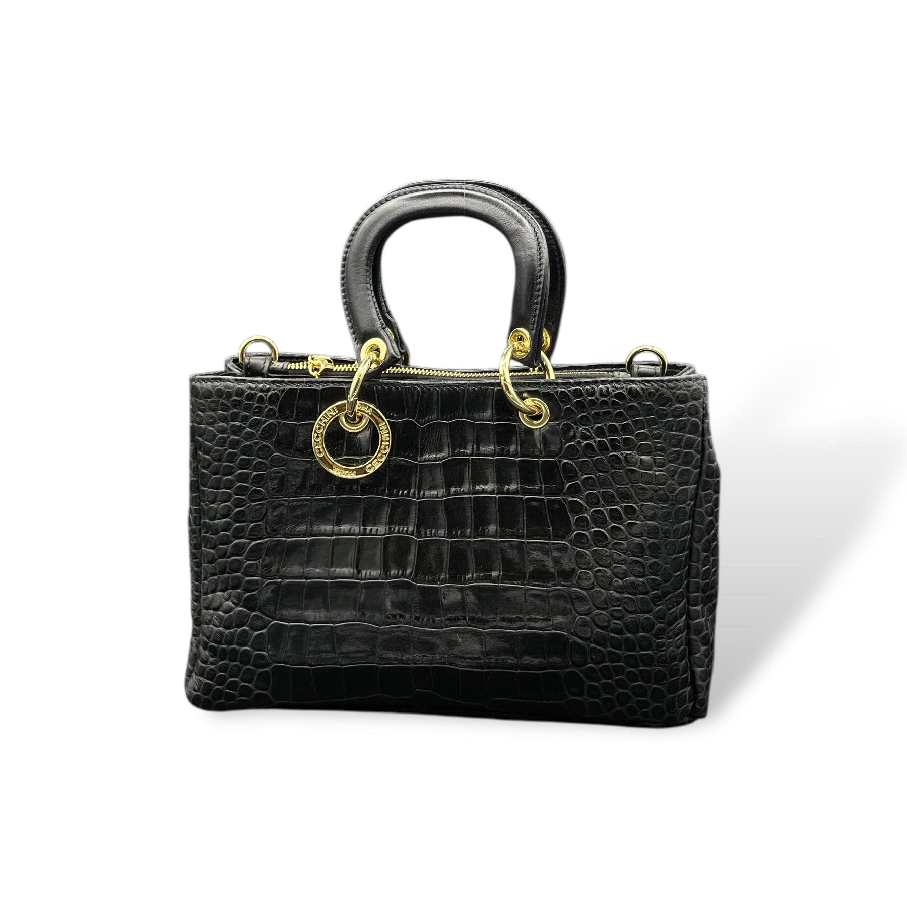 LADY BJ - Women's crocodile embossed calf leather handbag
