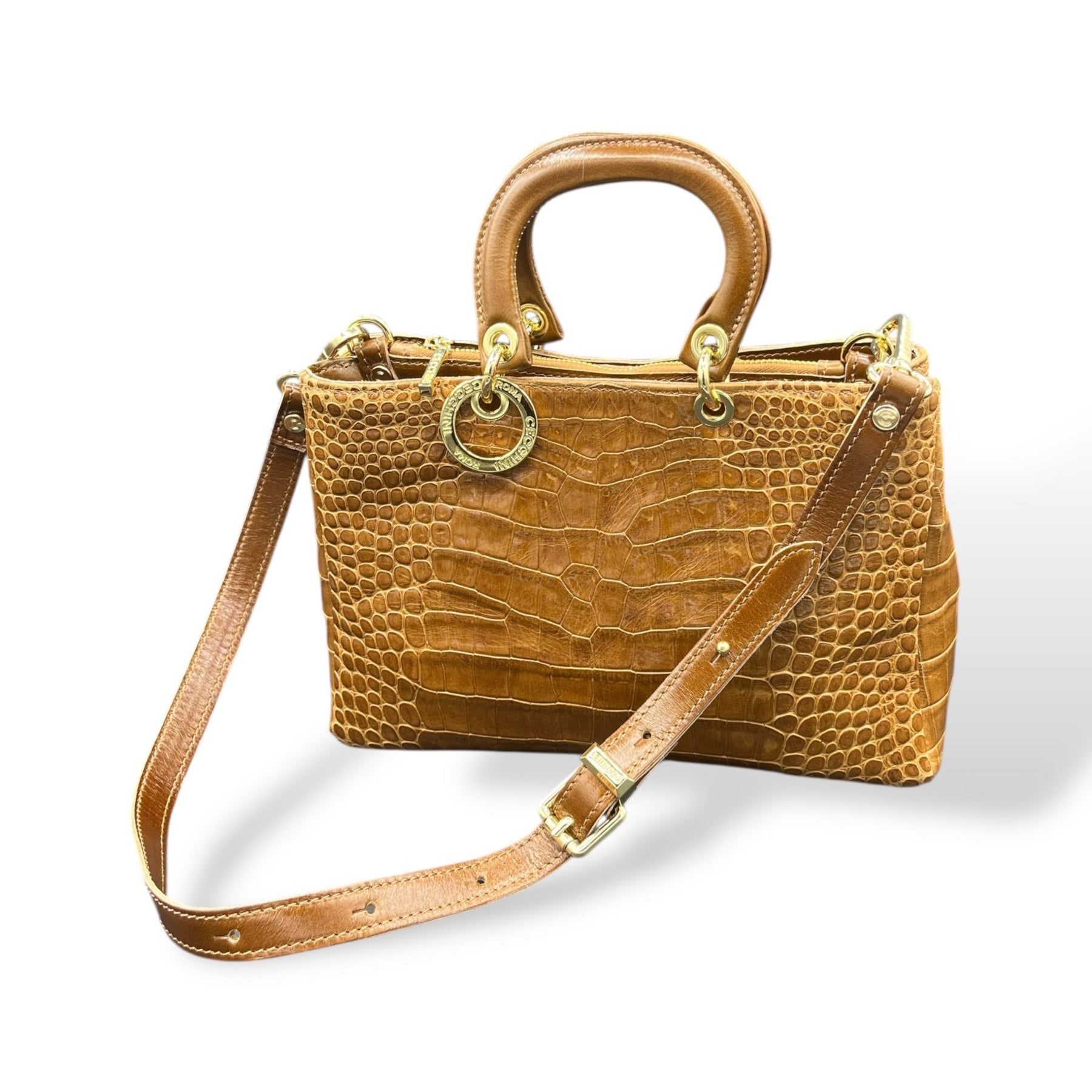 LADY BJ - Women's crocodile embossed calf leather handbag