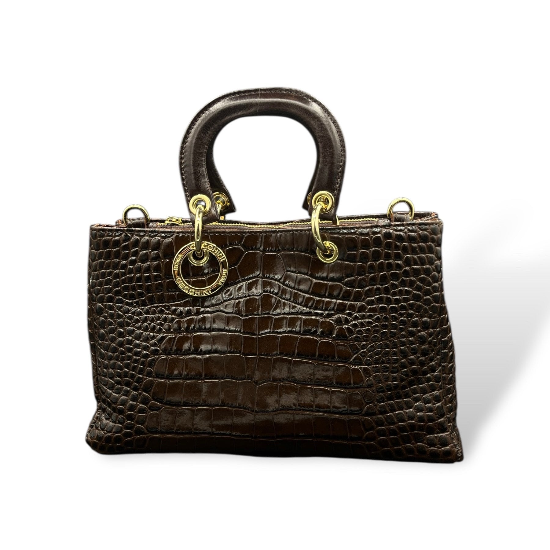 LADY BJ - Women's crocodile embossed calf leather handbag