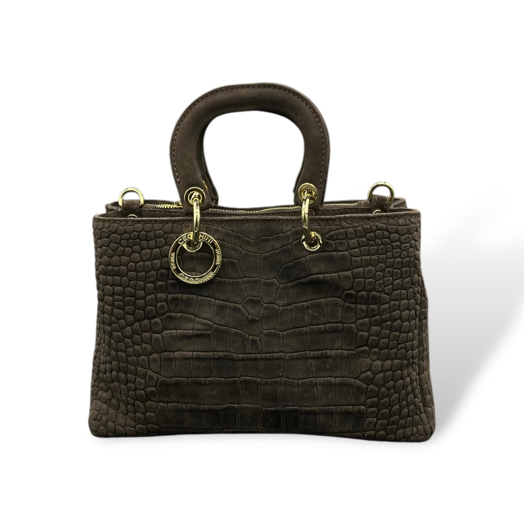 LADY BJ - Women's crocodile embossed suede calf leather handbag