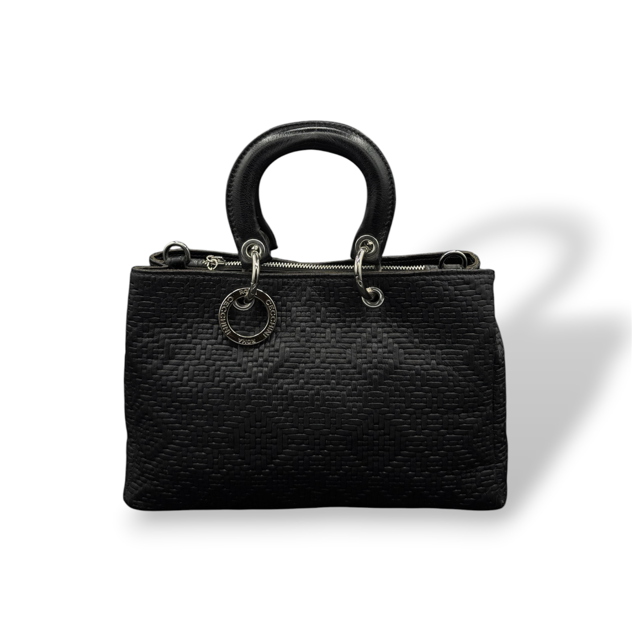 LADY BJ - Borsa a mano da donna in pelle di vitello stampa intrecciata