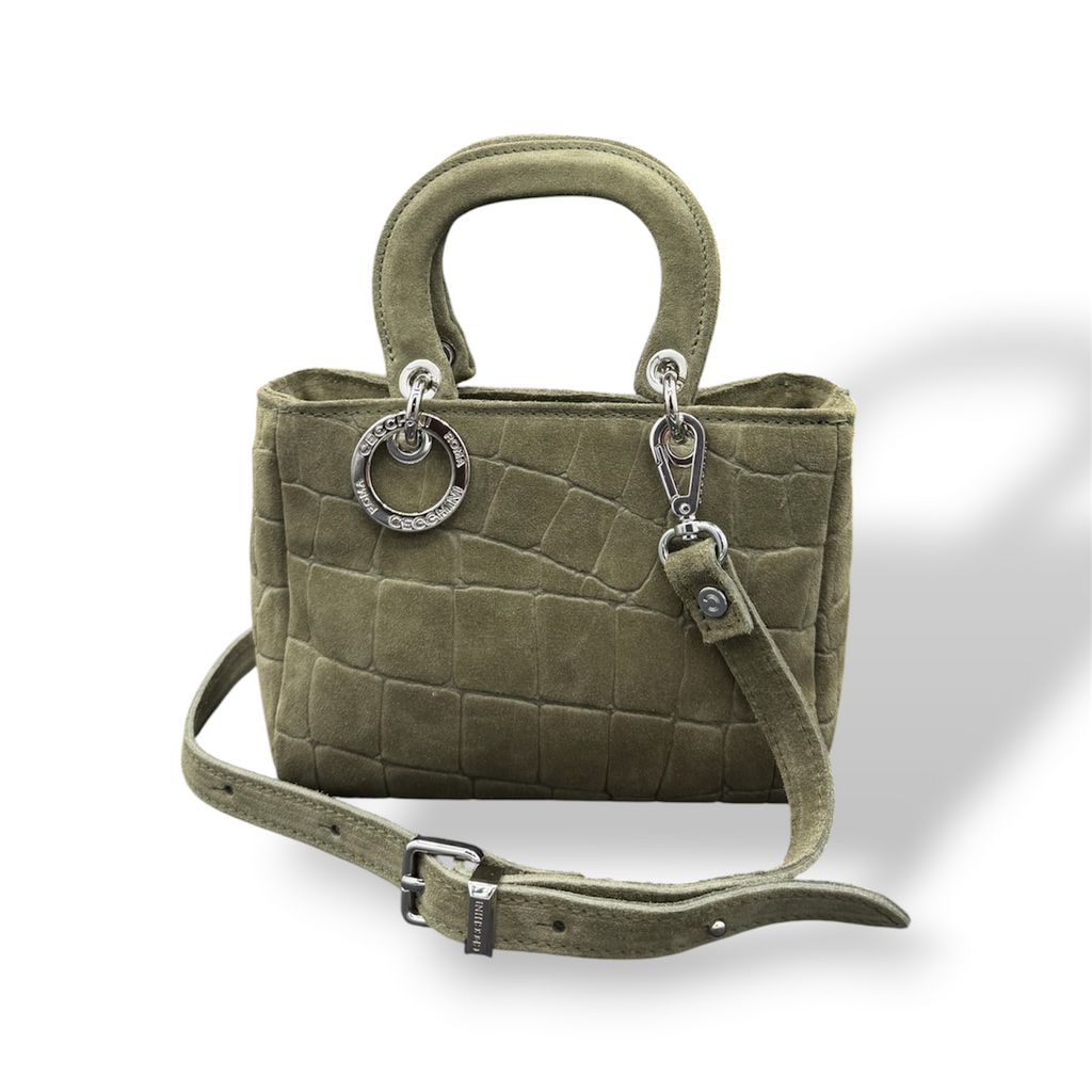 LADY B - Women's crocodile suede calf leather handbag