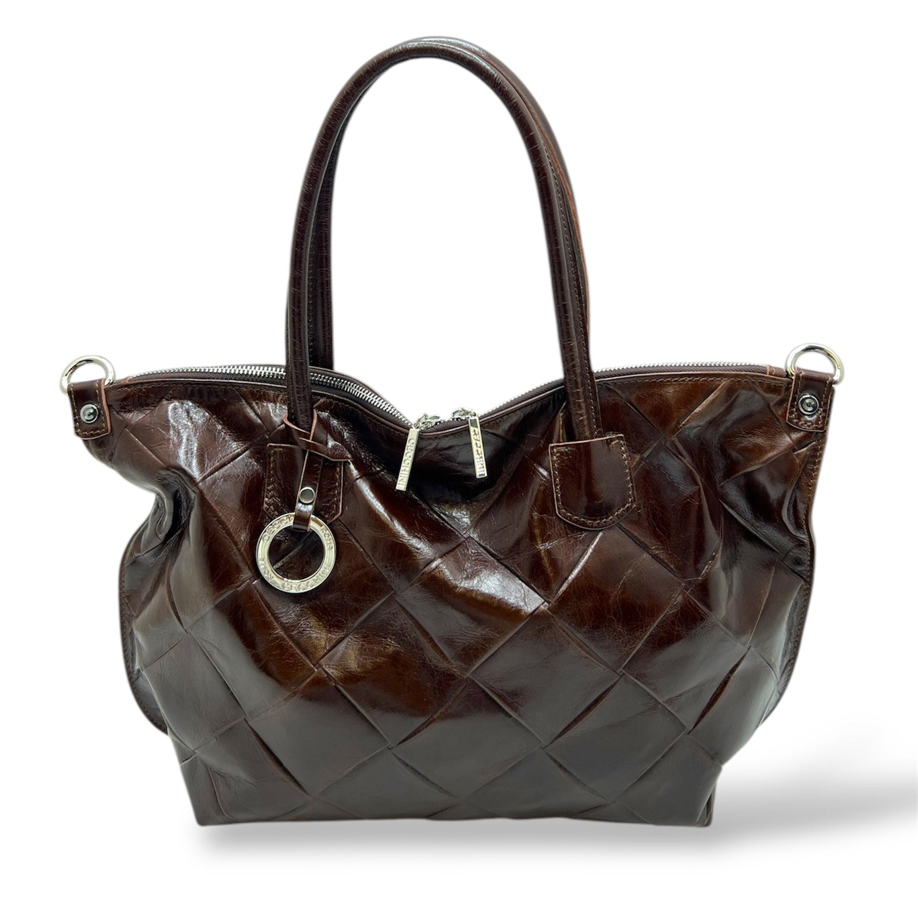 Women's square embossed calf leather shoulder bag - NEVERFULL