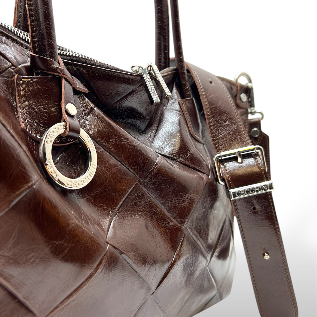 Women's square embossed calf leather shoulder bag - NEVERFULL