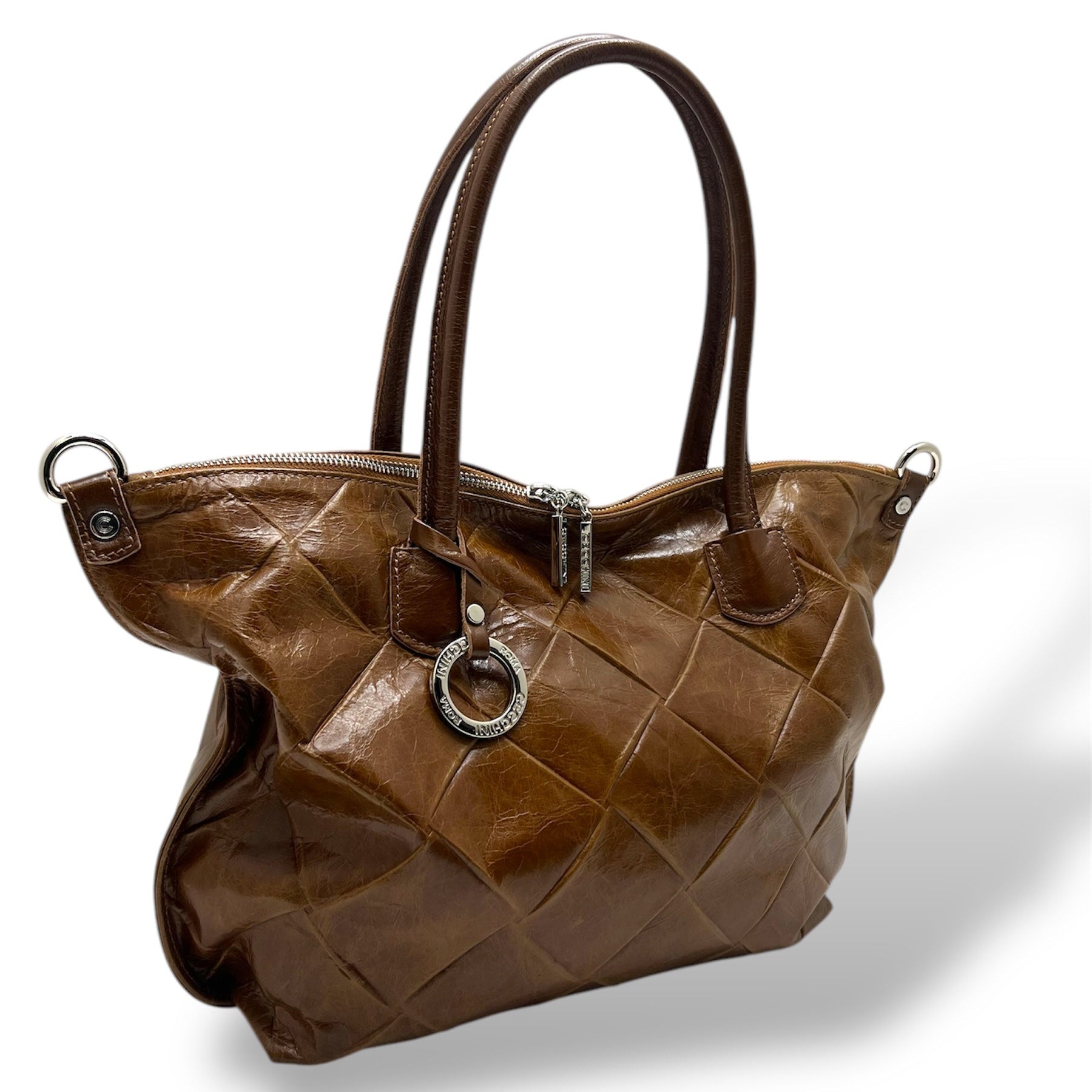 Women's square embossed calf leather shoulder bag - NEVERFULL