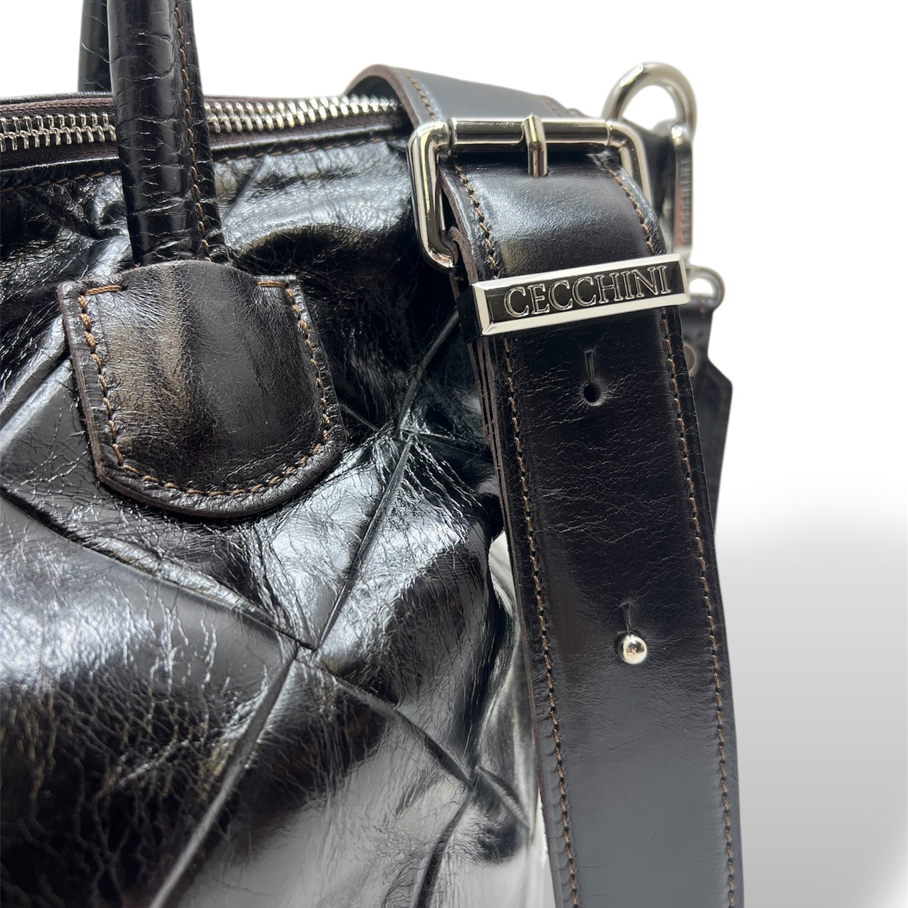 Women's square embossed calf leather shoulder bag - NEVERFULL
