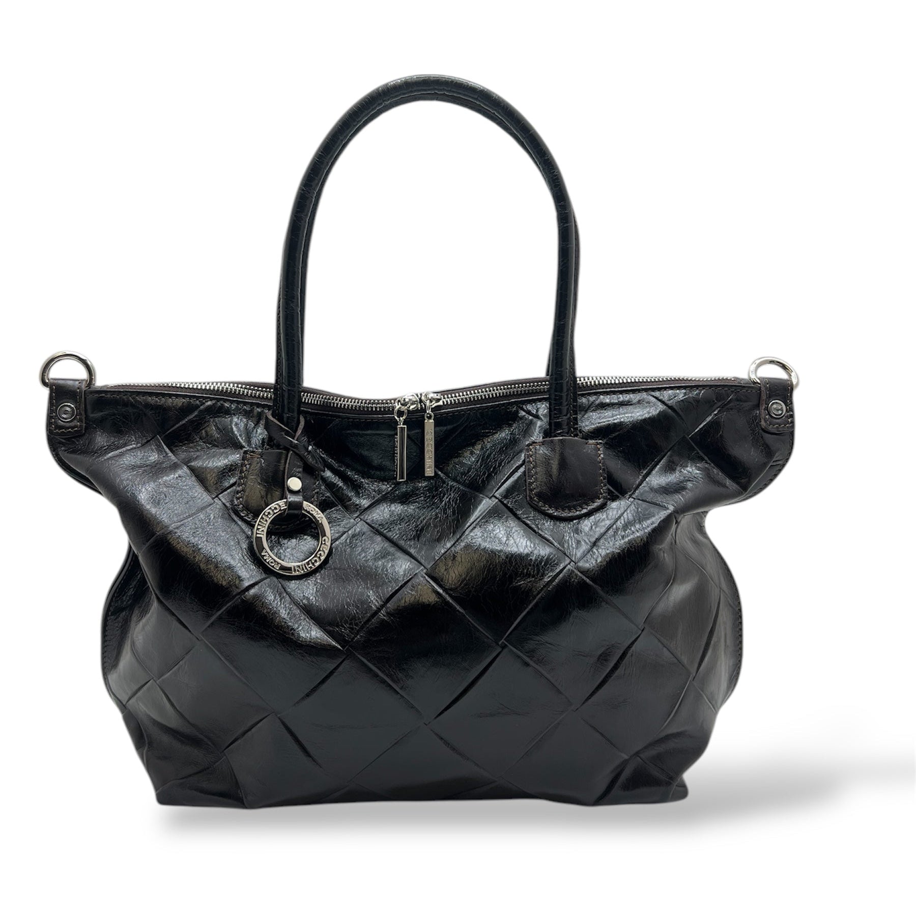 Women's square embossed calf leather shoulder bag - NEVERFULL