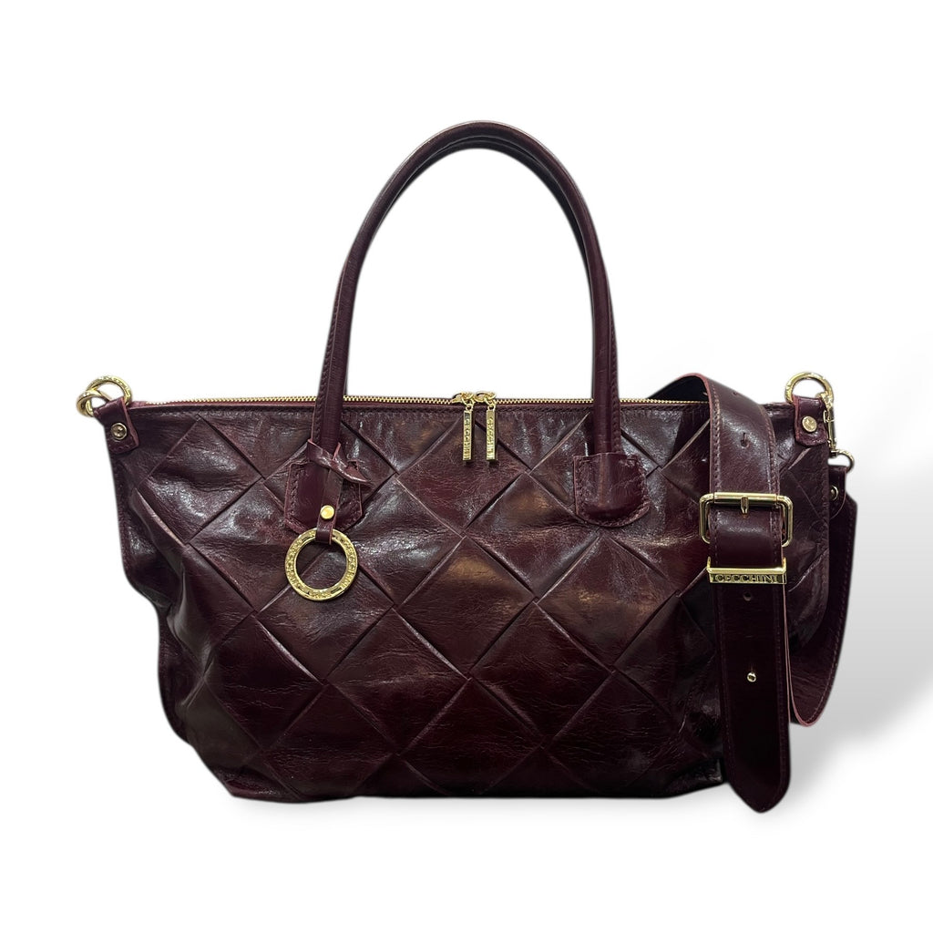 Women's square embossed calf leather shoulder bag - NEVERFULL