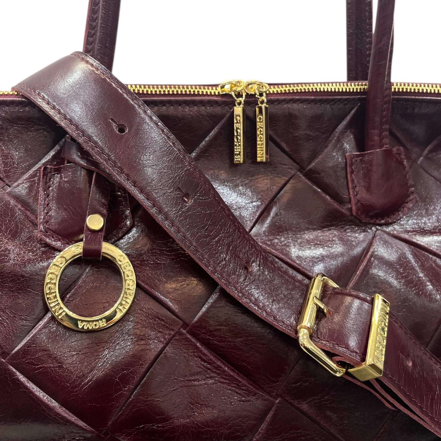 Women's square embossed calf leather shoulder bag - NEVERFULL