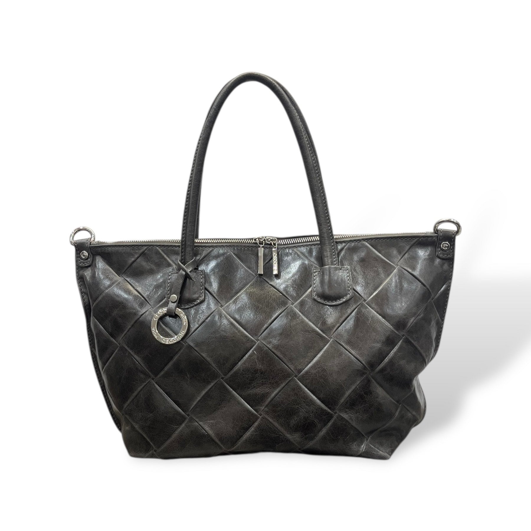 Women's square embossed calf leather shoulder bag - NEVERFULL