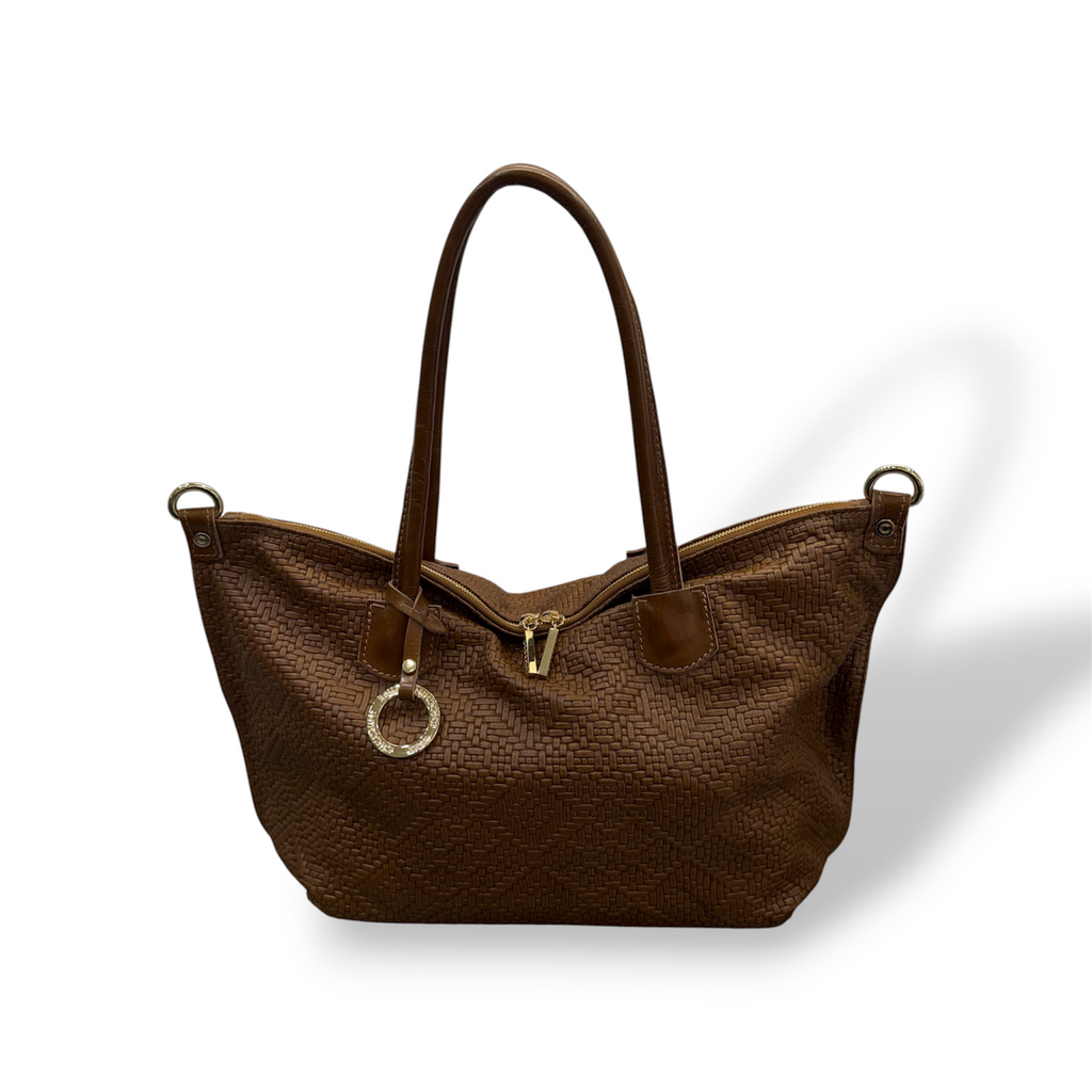 NEVERFULL - Borsa a spalla da donna in pelle di vitello stampa intrecciata