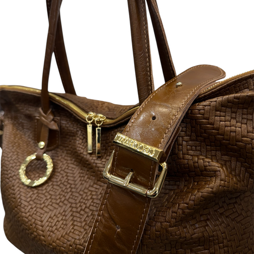 NEVERFULL - Borsa a spalla da donna in pelle di vitello stampa intrecciata