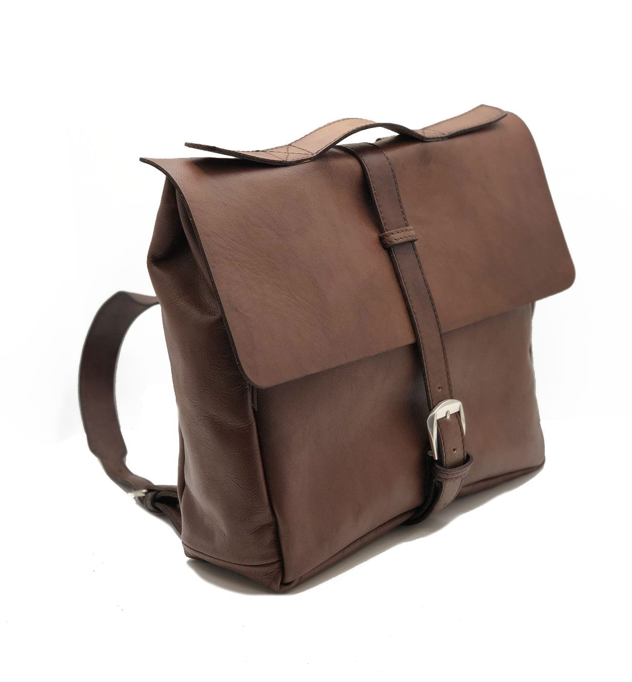 Men's brown buffered crust calf leather backpack - BOWIN