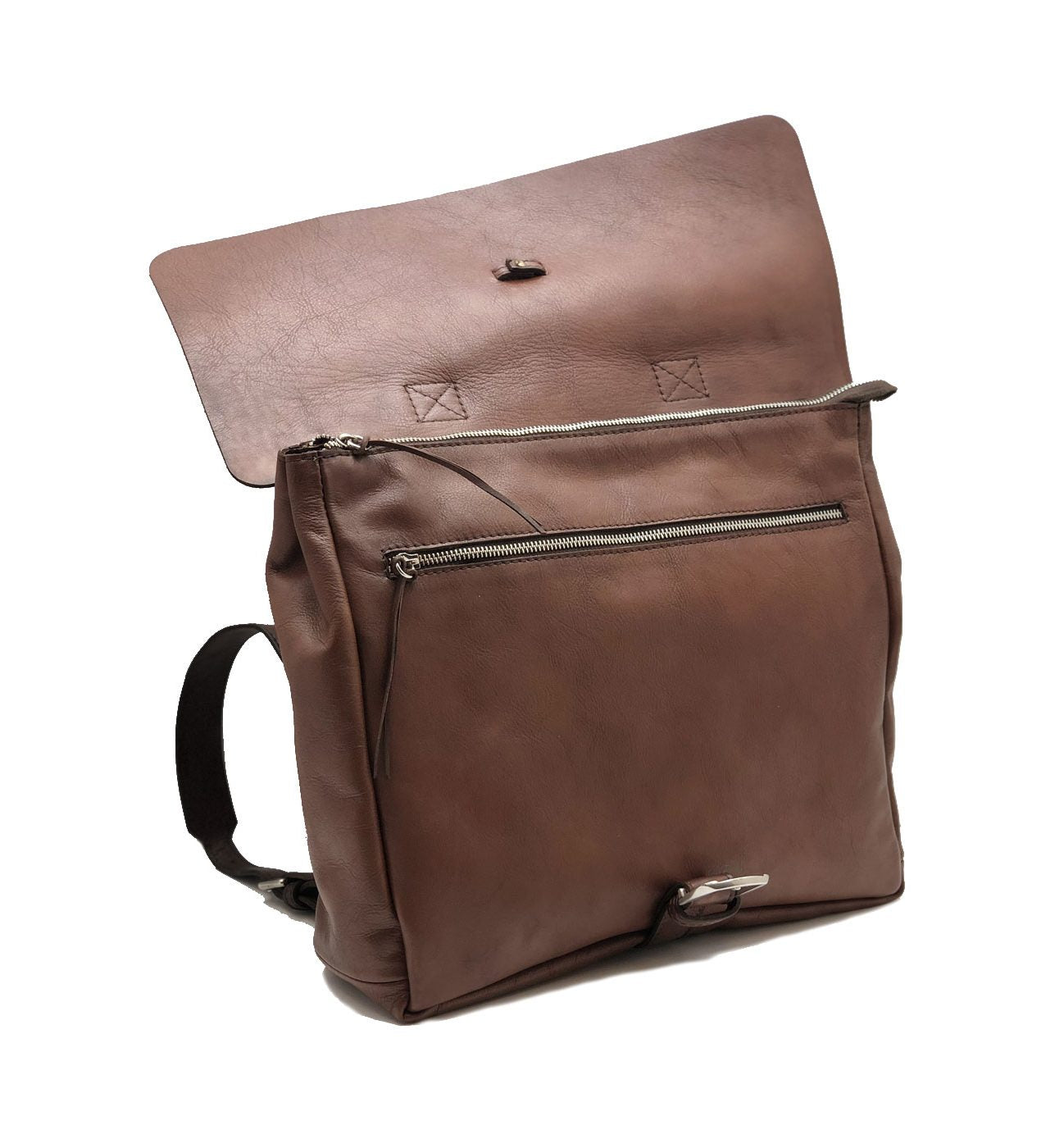 Men's brown buffered crust calf leather backpack - BOWIN