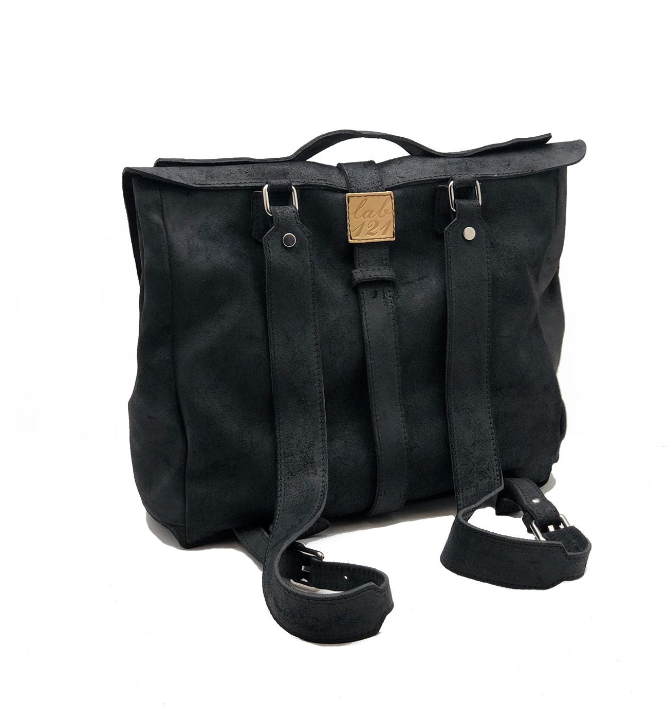 Men's greased suede crust calf leather backpack